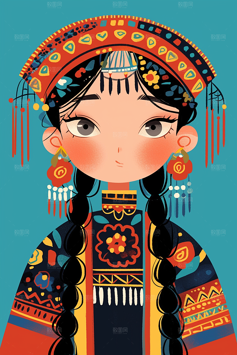 扁平风少数民族地域特色手绘插画