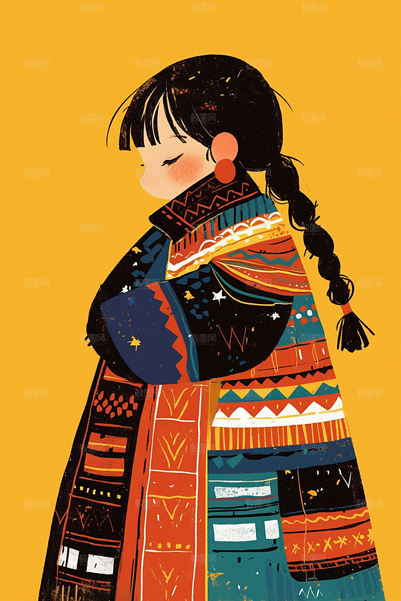 扁平风少数民族艺术感地域特色插画