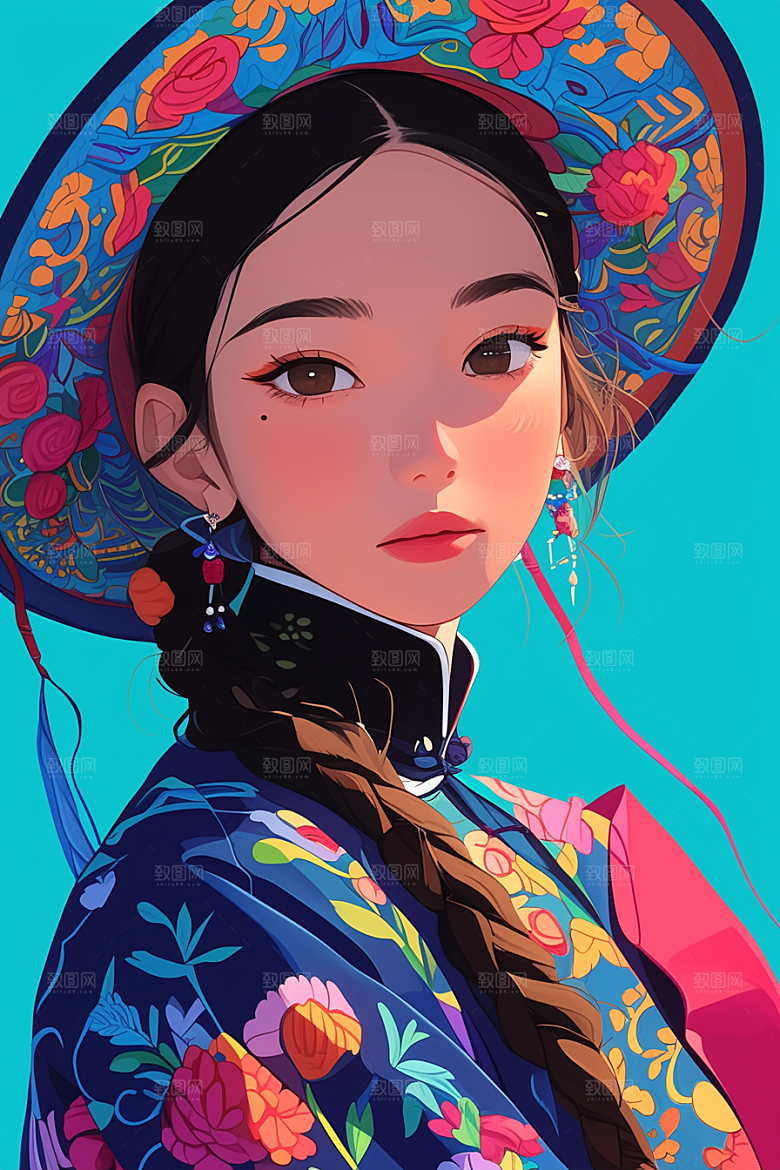 扁平风少数民族高清地域特色插画