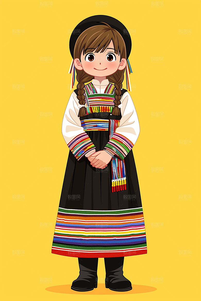 扁平风少数民族传统文化艺术感插画