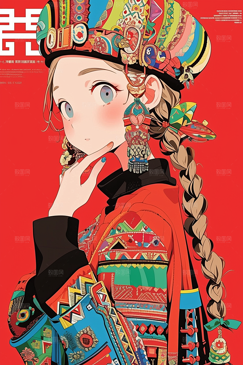 扁平风少数民族传统文化高清插画
