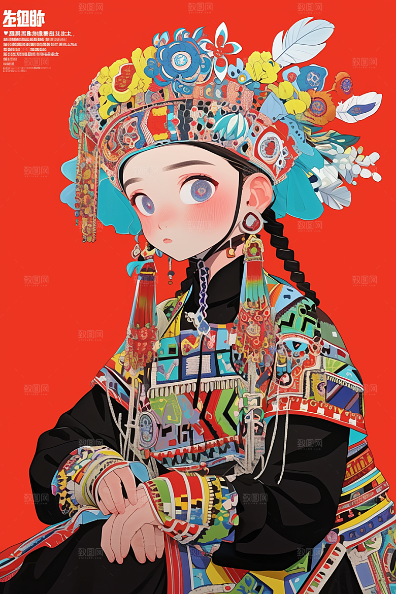 扁平风少数民族高清地域特色插画