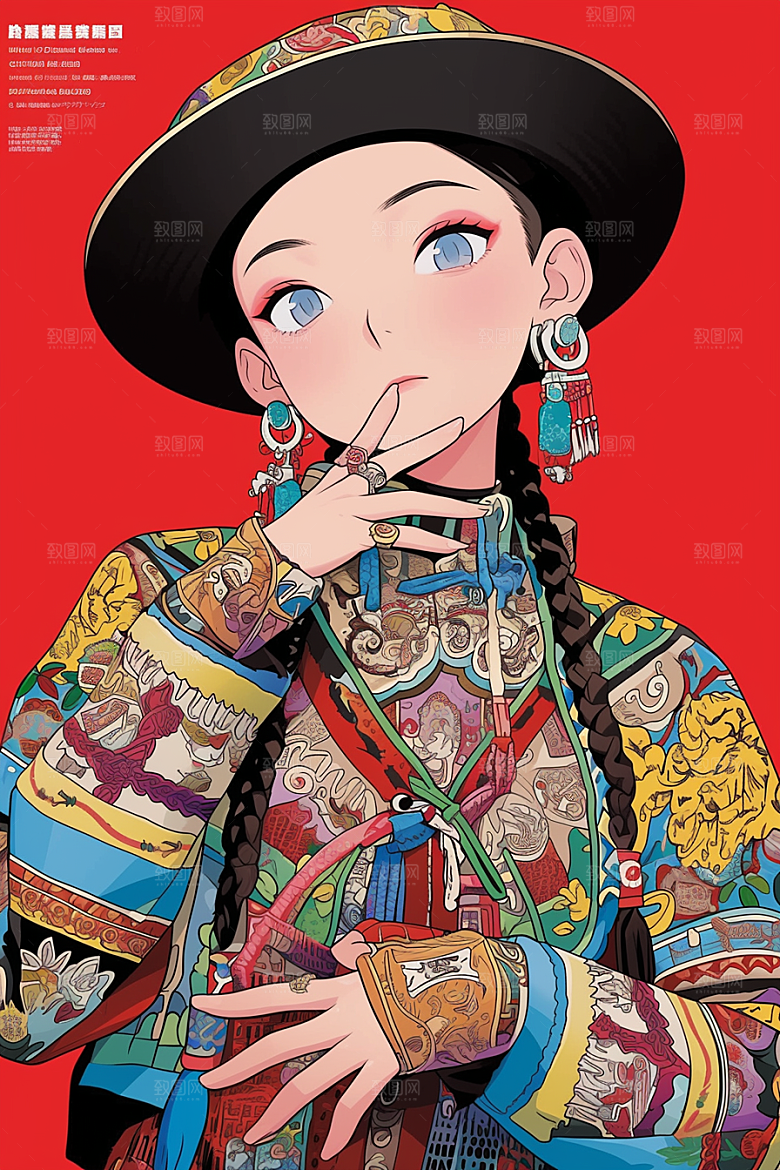 扁平风少数民族艺术感人物插画