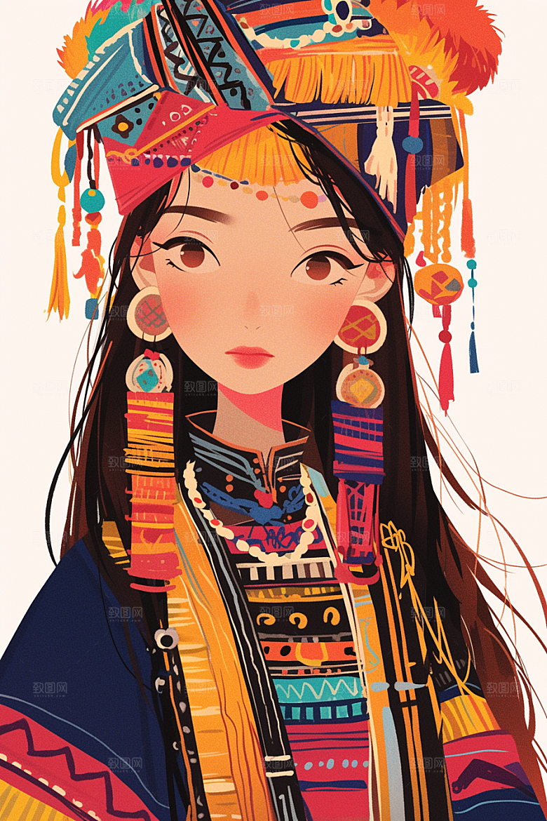扁平风少数民族高清地域特色插画