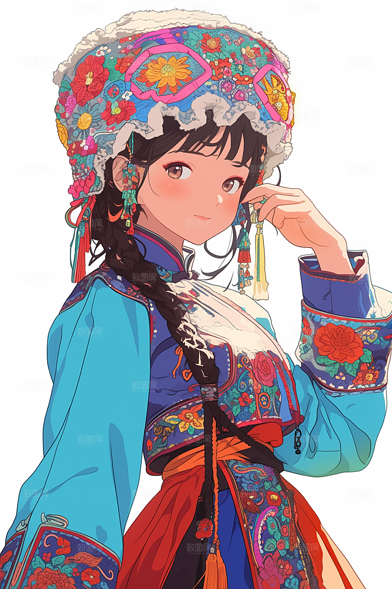 扁平风少数民族彩色传统文化插画