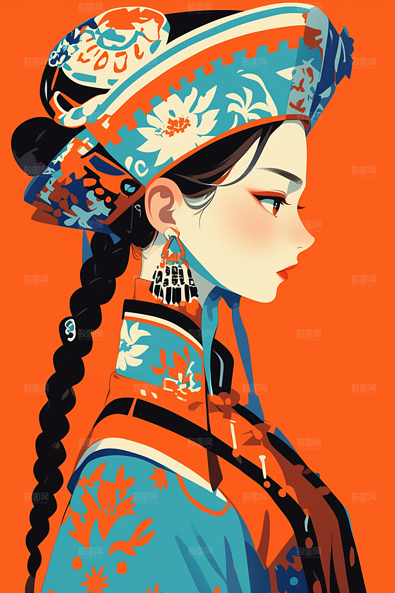 扁平风少数民族艺术感传统文化插画