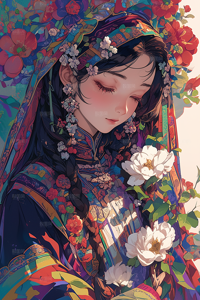 扁平风少数民族地域特色手绘插画