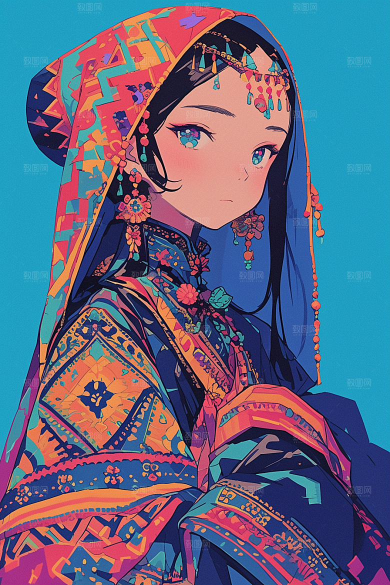 扁平风少数民族高清地域特色插画