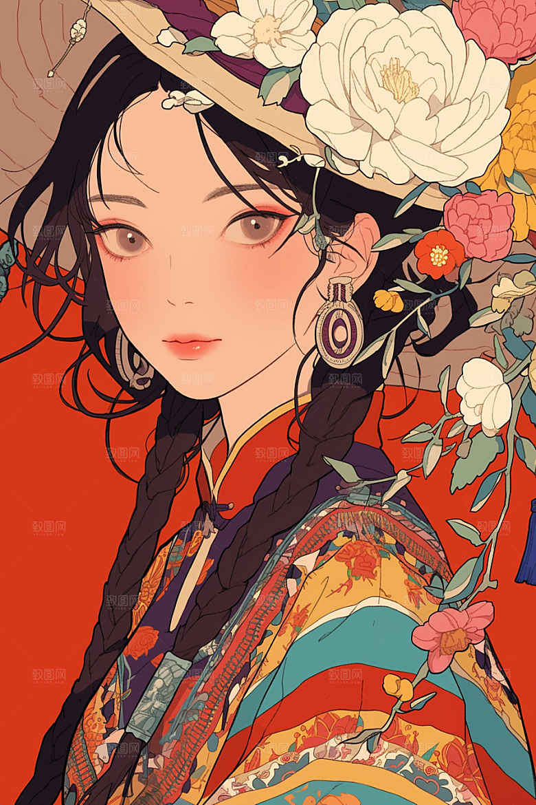 扁平风少数民族手绘高清插画
