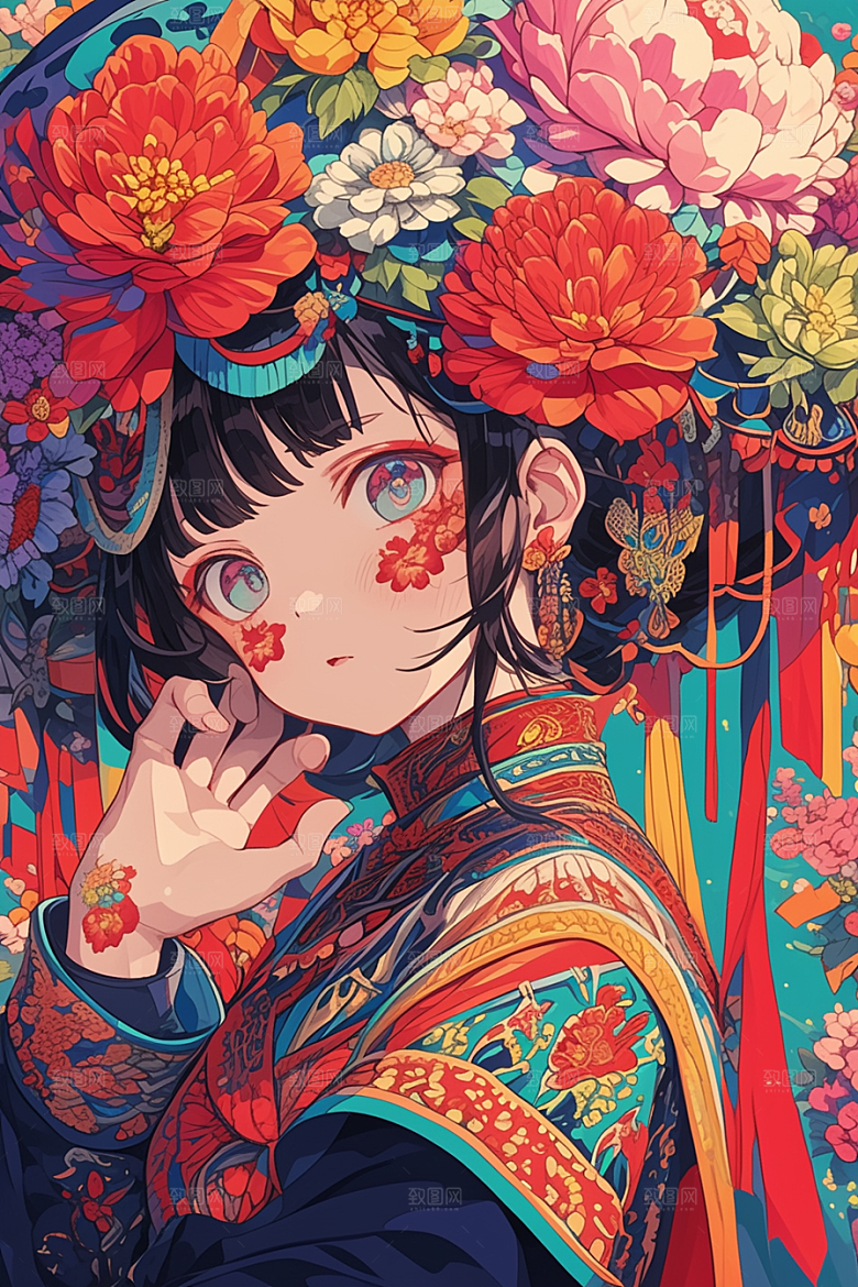扁平风少数民族平面艺术感插画