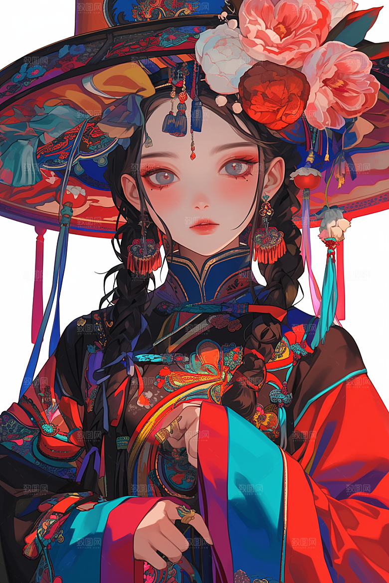 扁平风少数民族彩色传统文化插画