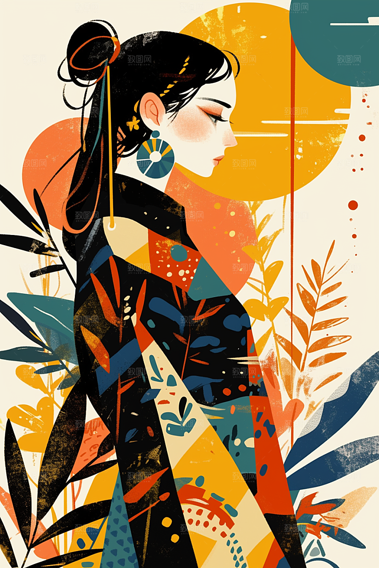 扁平风少数民族传统文化彩色插画