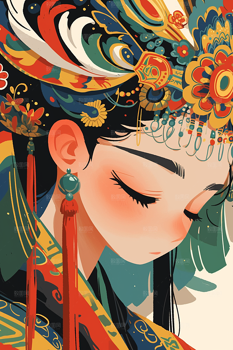扁平风少数民族彩色平面插画