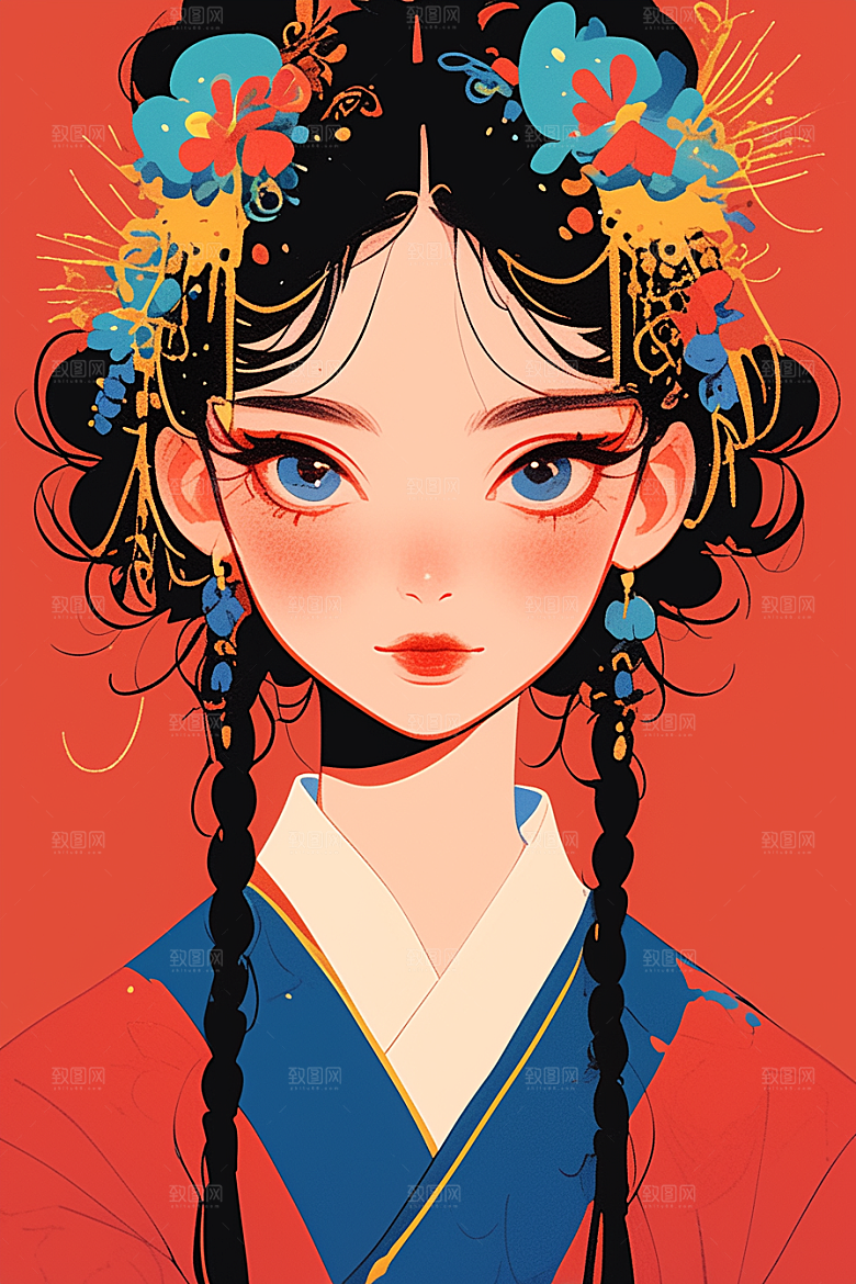 扁平风少数民族彩色平面插画