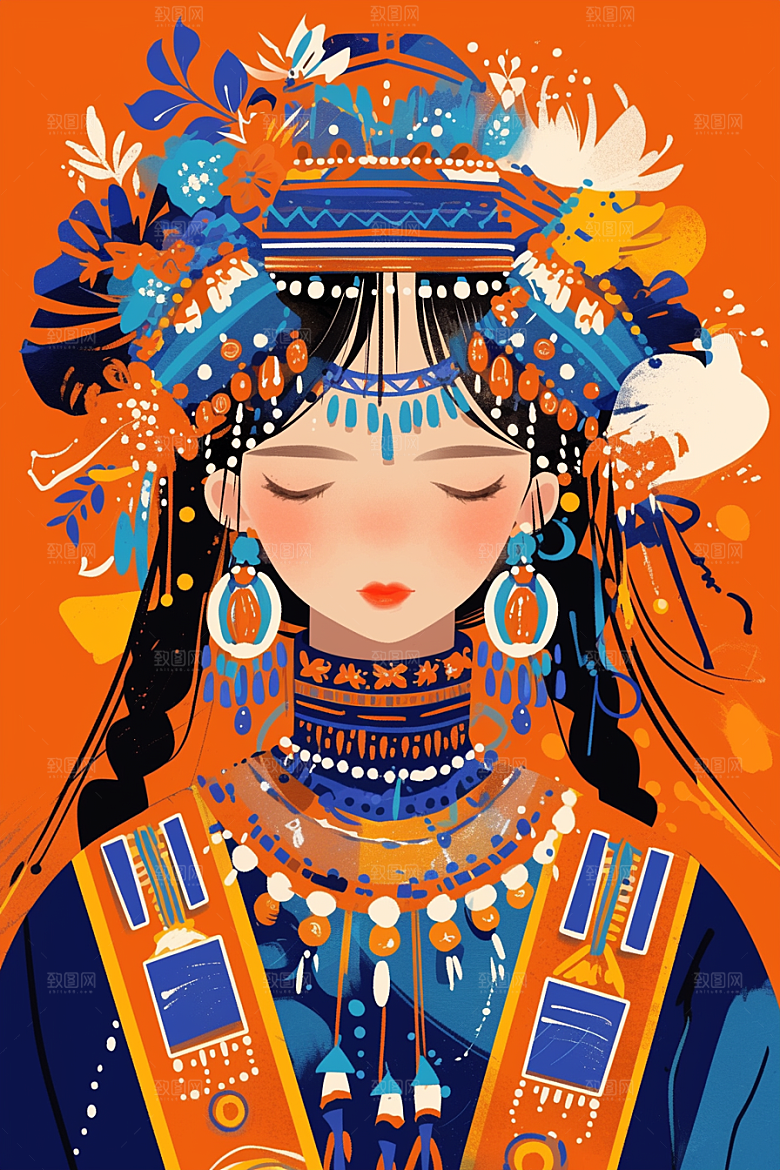 扁平风少数民族高清地域特色插画