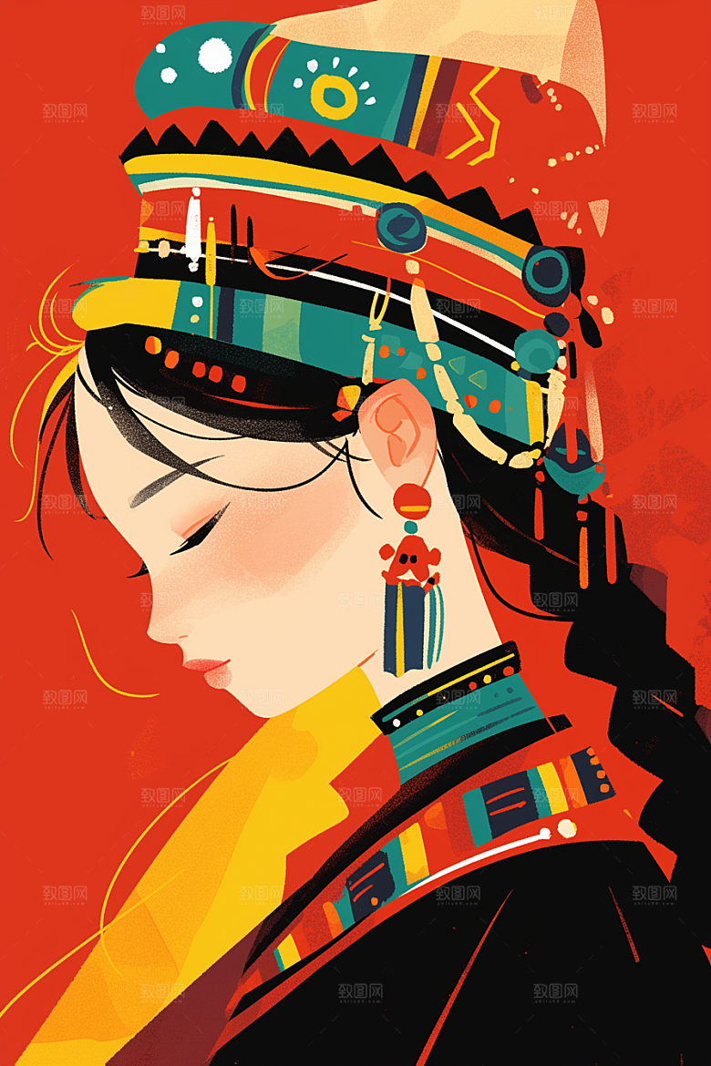 扁平风少数民族高清彩色插画