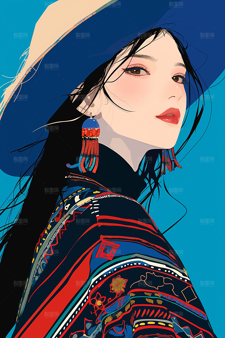 扁平风少数民族艺术感传统文化插画