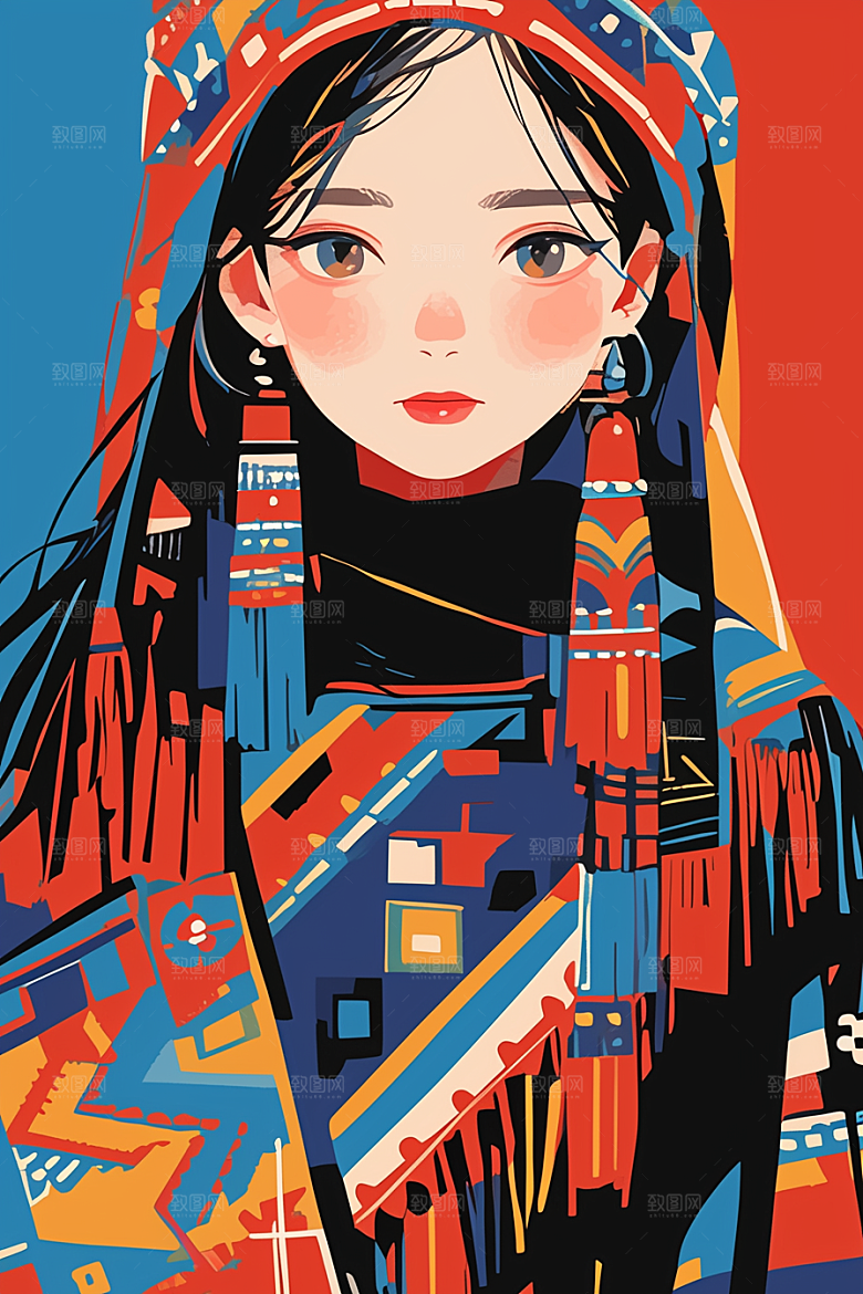 扁平风少数民族高清艺术感插画
