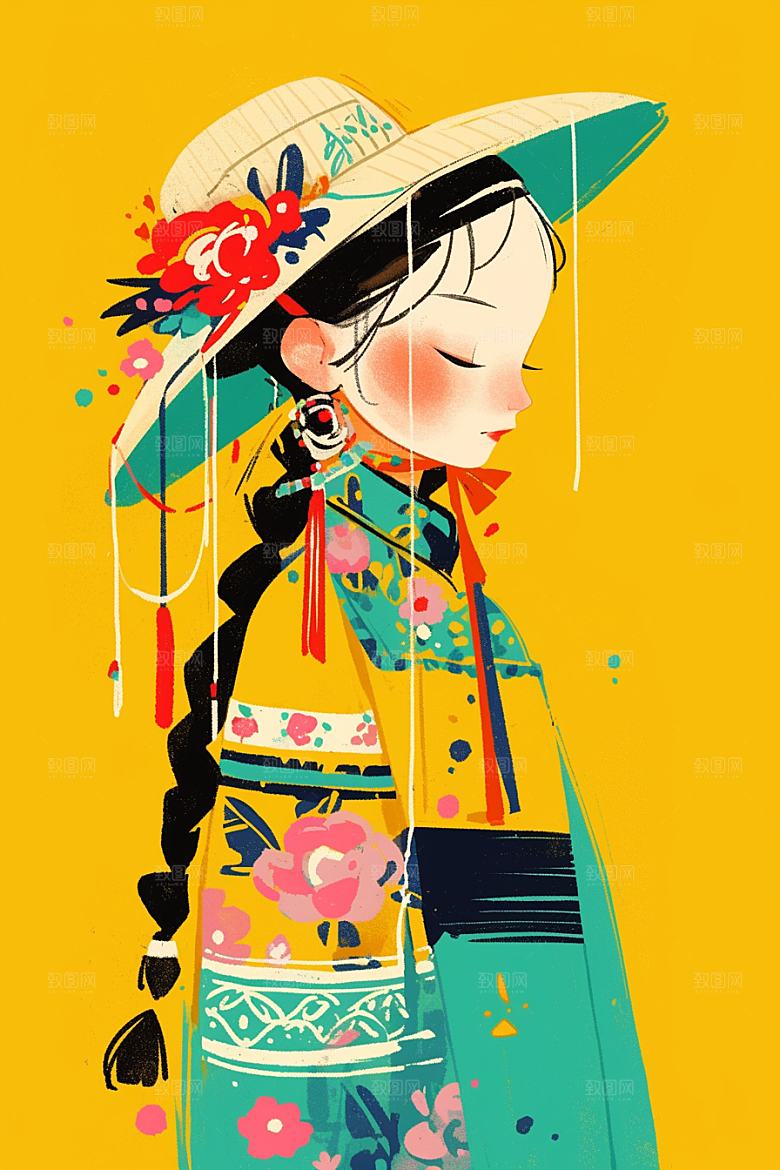 扁平风少数民族彩色高清插画