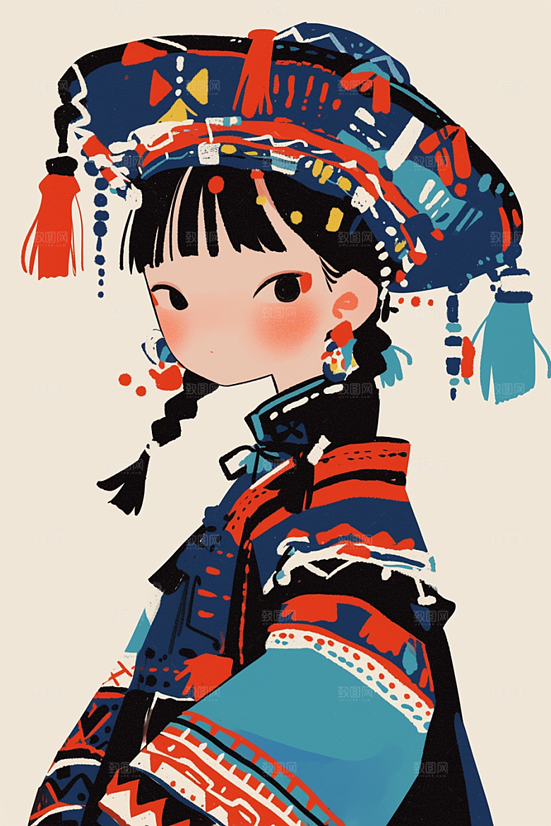 扁平风少数民族传统文化地域特色插画