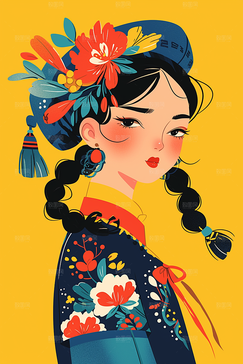 扁平风少数民族艺术感地域特色插画