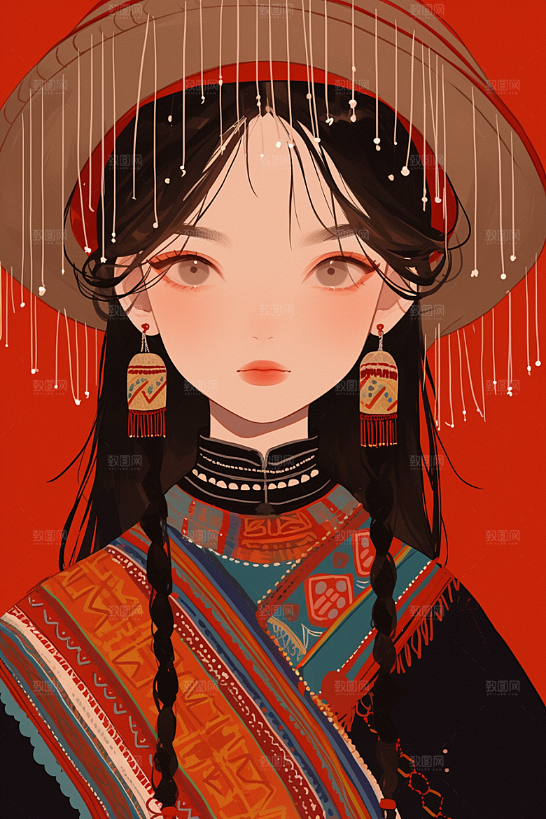 扁平风少数民族高清地域特色插画