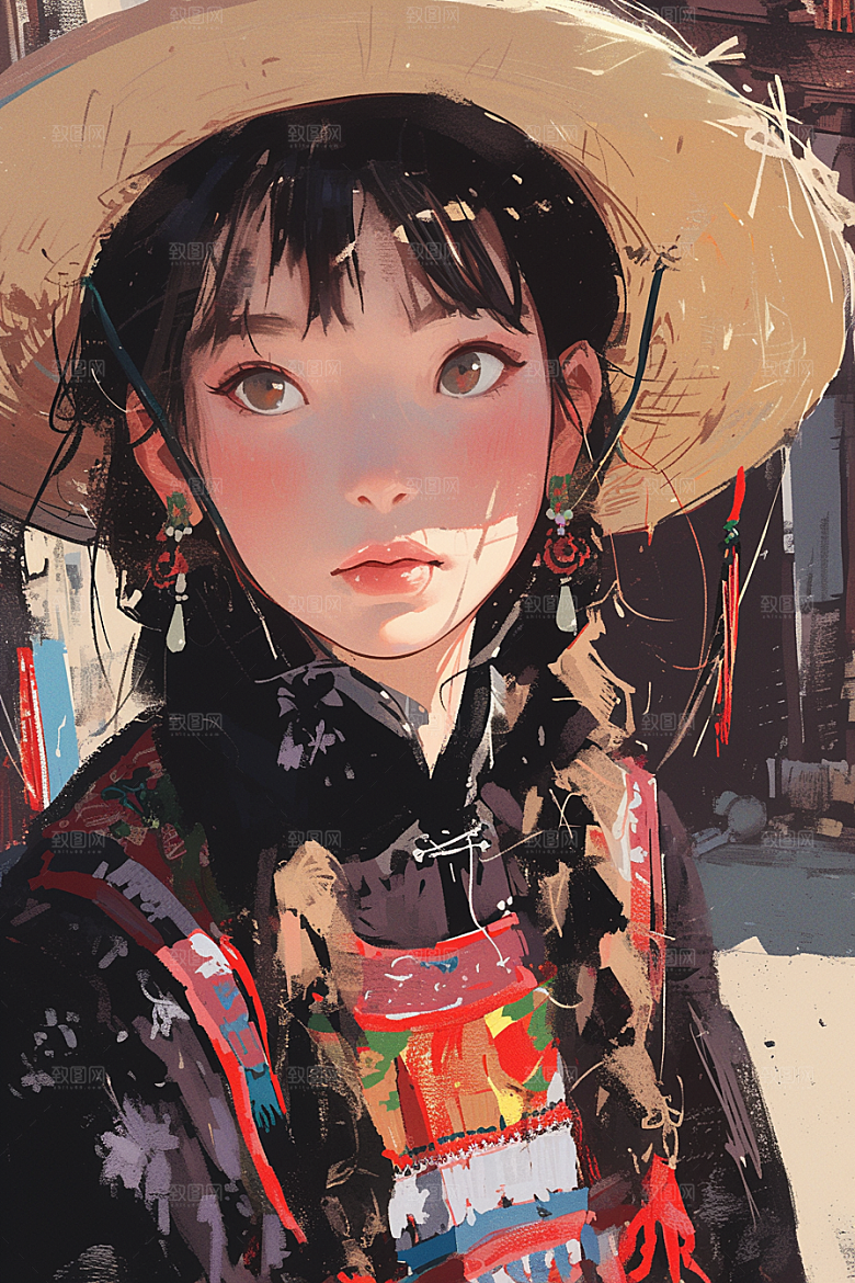 扁平风少数民族地域特色手绘插画