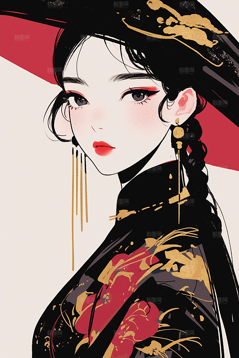 扁平风少数民族传统文化艺术感插画
