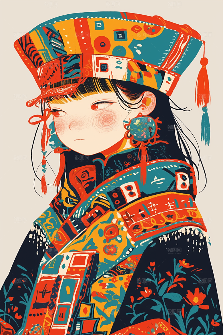 扁平风少数民族艺术感传统文化插画