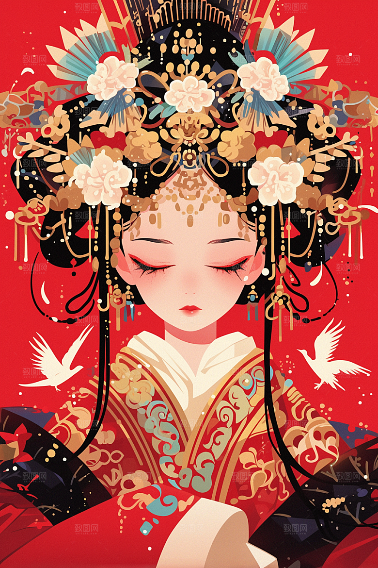 扁平风少数民族艺术感彩色插画