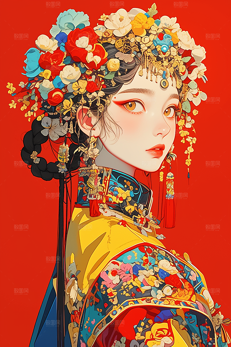 扁平风少数民族传统文化手绘插画