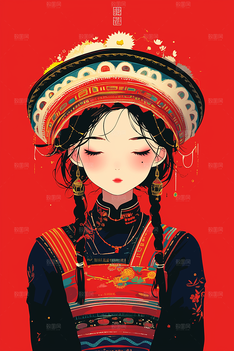 扁平风少数民族传统文化高清插画
