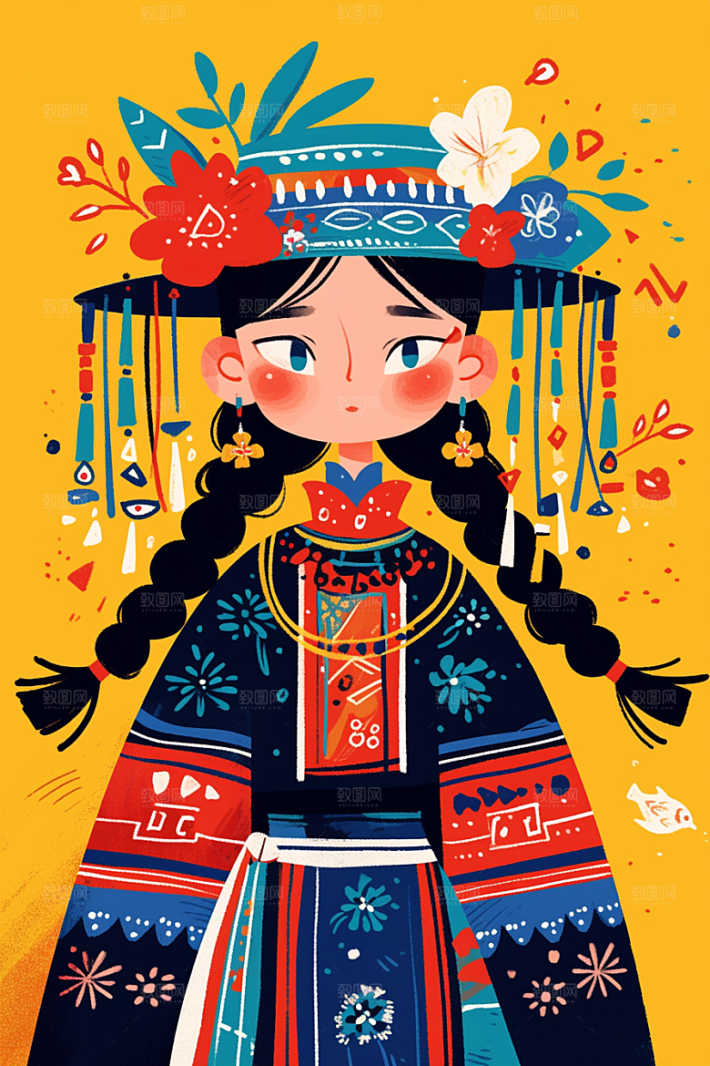 扁平风少数民族彩色高清插画