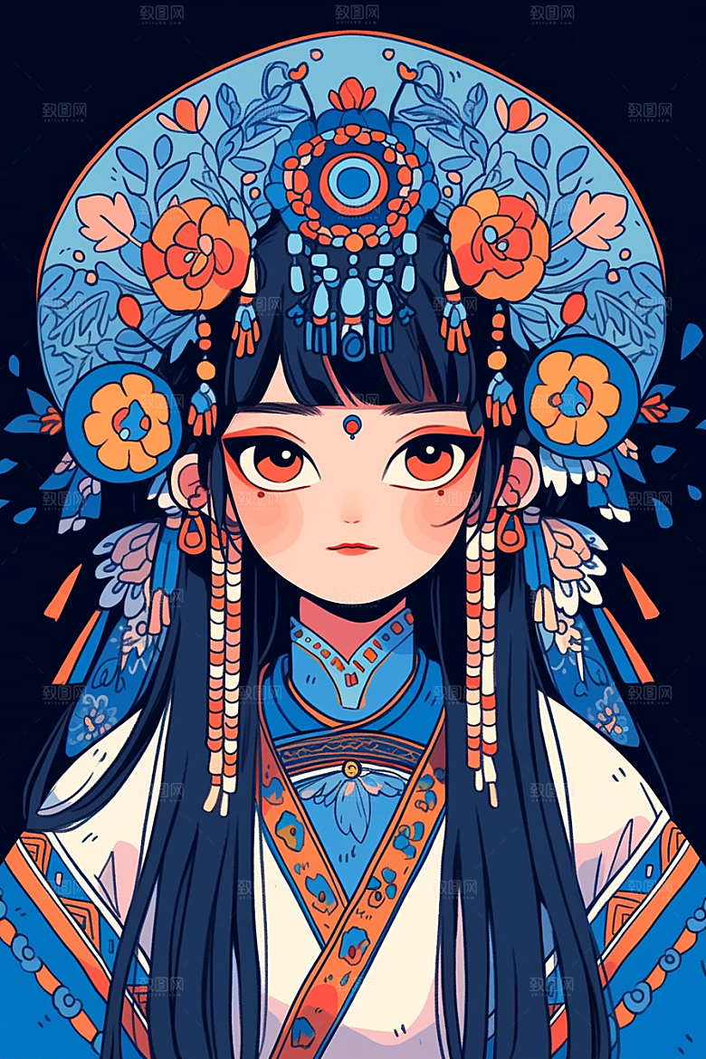 扁平风少数民族高清手绘插画