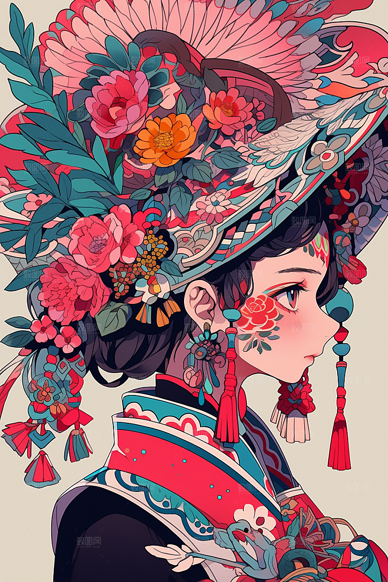 扁平风少数民族中国风艺术感插画