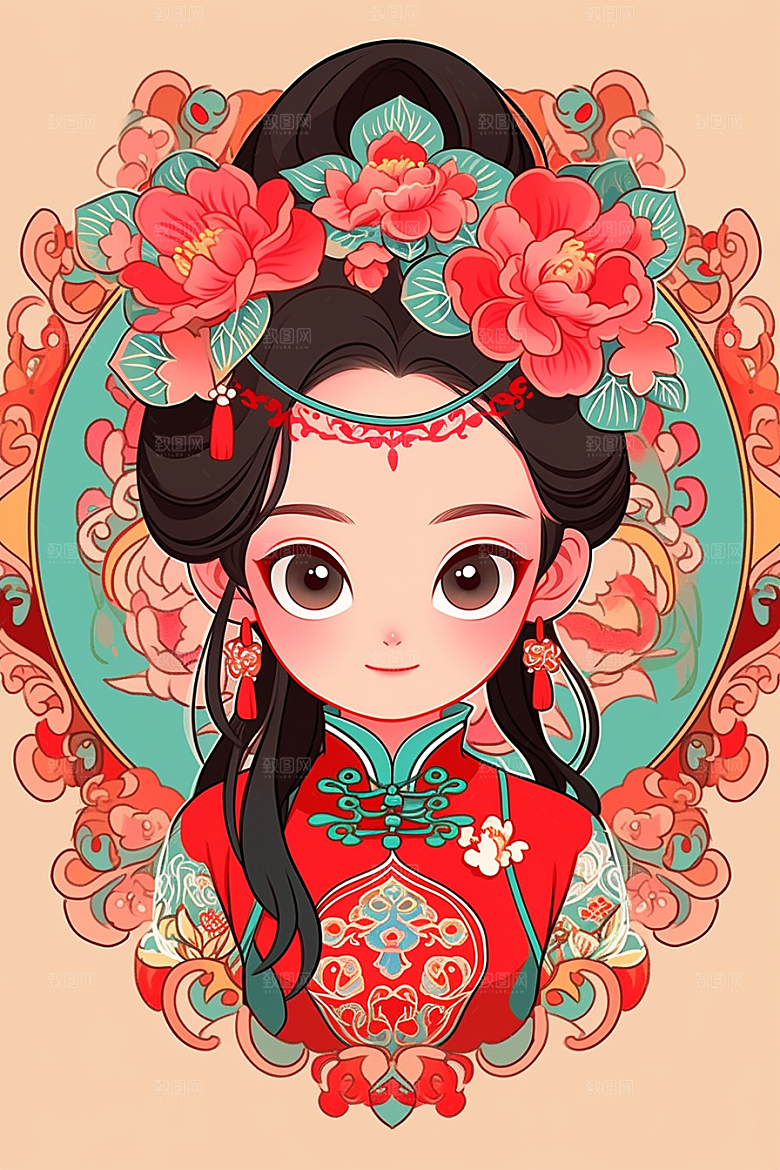 扁平风少数民族艺术感中国风插画