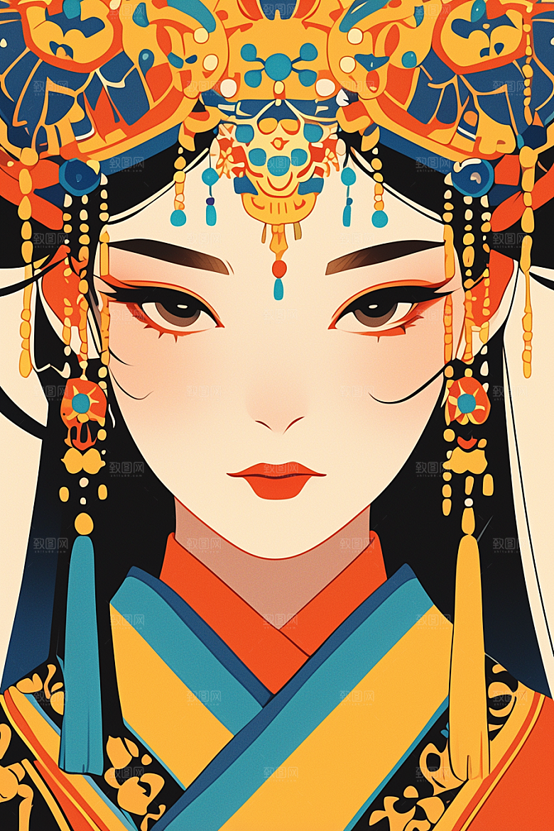 扁平风少数民族手绘传统文化插画