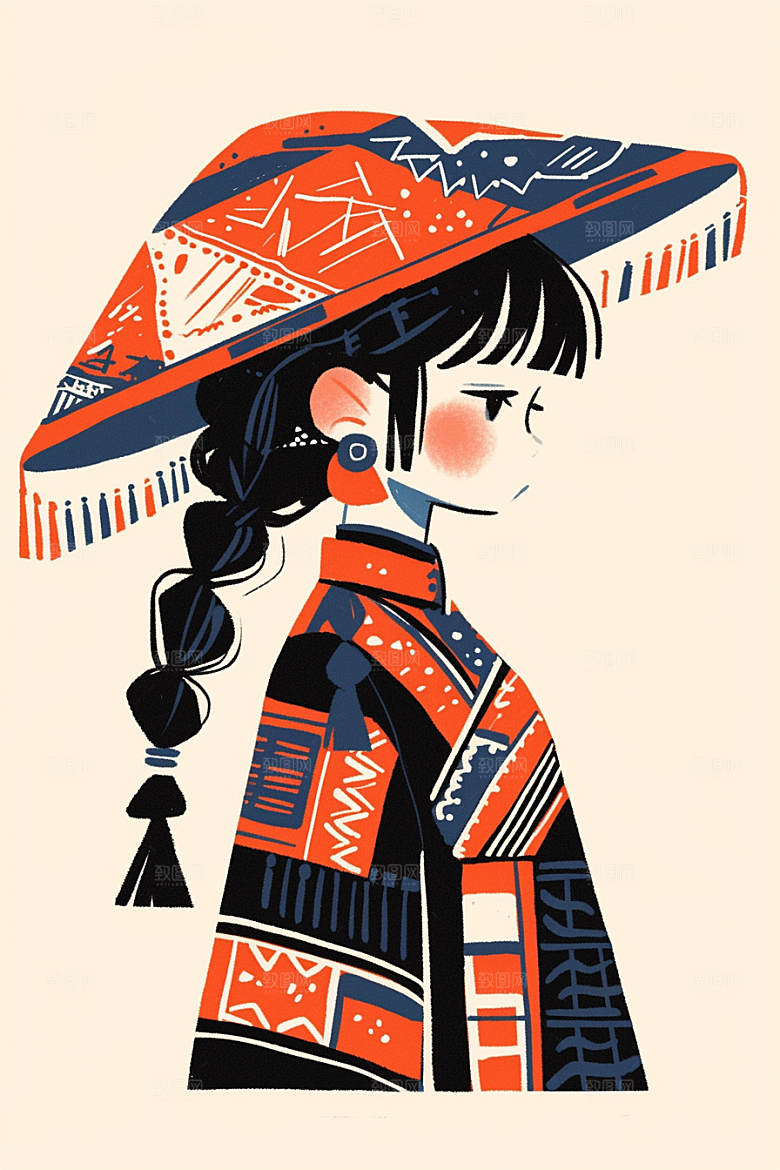 扁平风少数民族平面地域特色插画