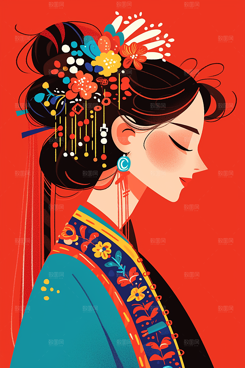 扁平风少数民族地域特色手绘插画