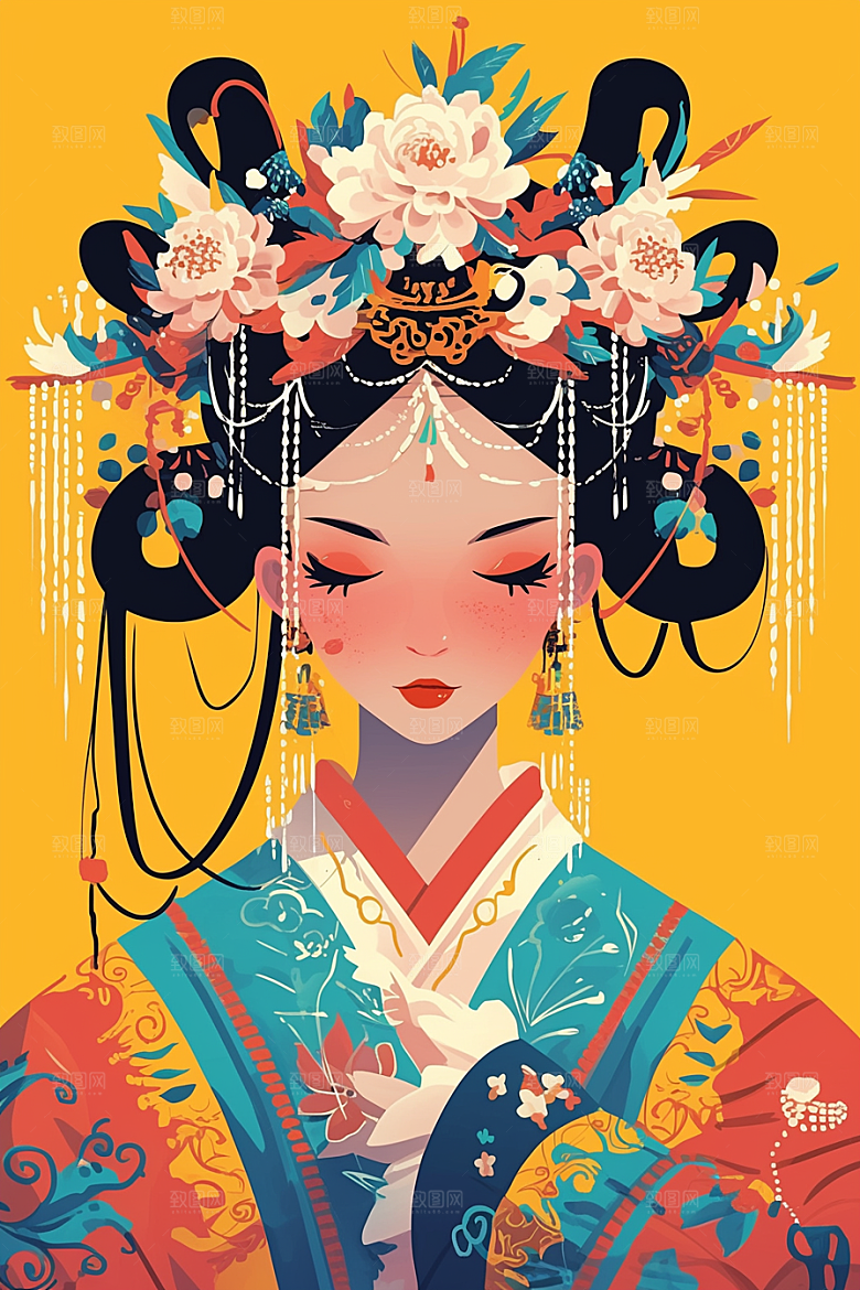 扁平风少数民族艺术感传统文化插画