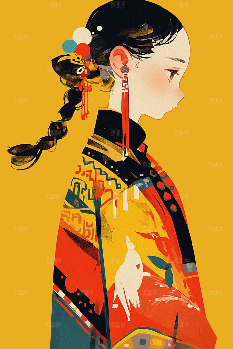 扁平风少数民族传统文化人物插画