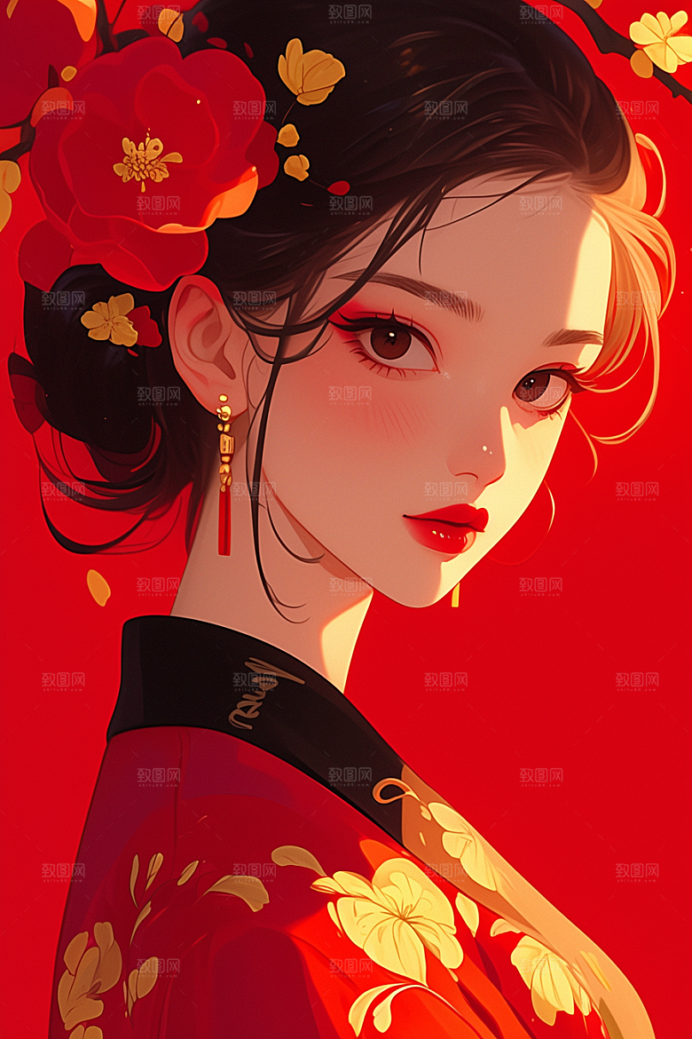 扁平风少数民族传统文化艺术感插画