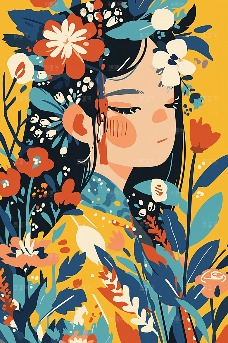 扁平风少数民族彩色高清插画