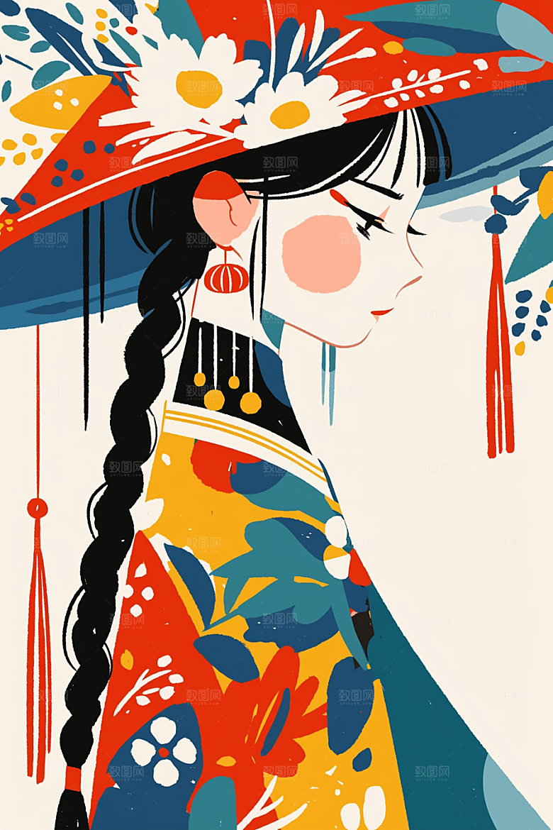 扁平风少数民族地域特色人物插画