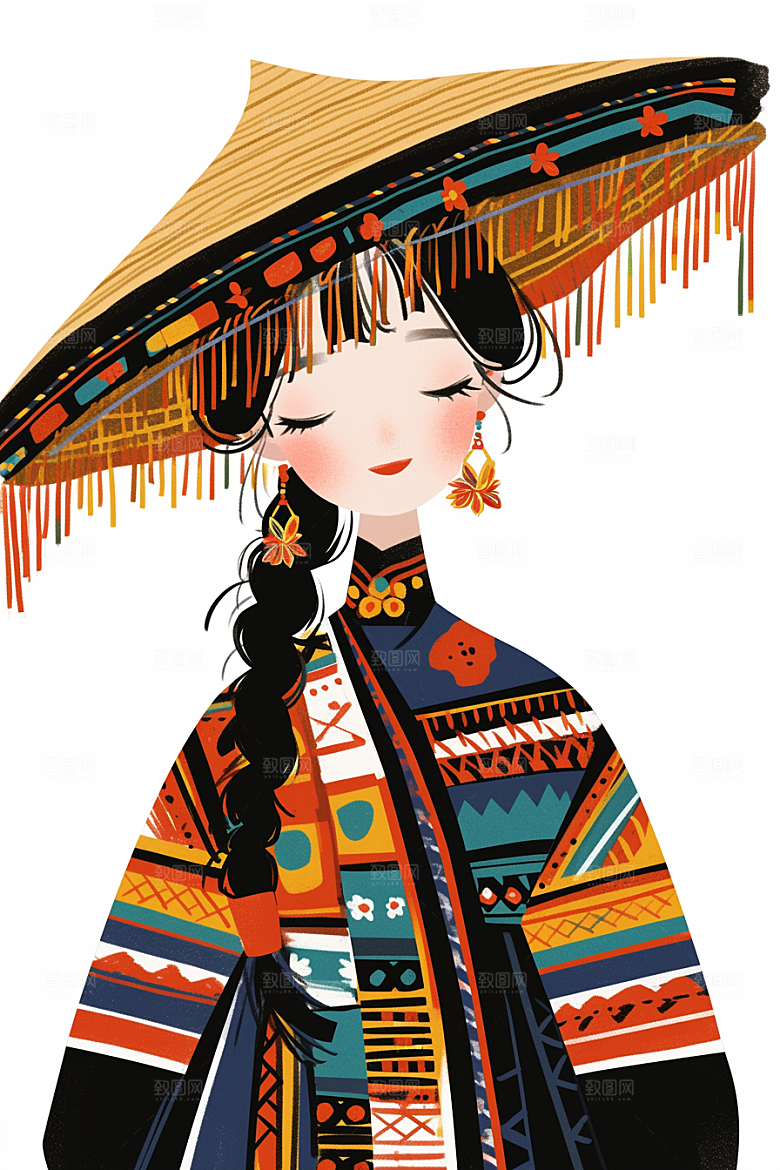 扁平风少数民族传统文化人物插画