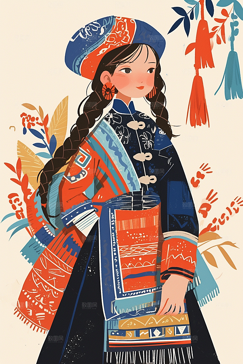 扁平风少数民族艺术感高清插画