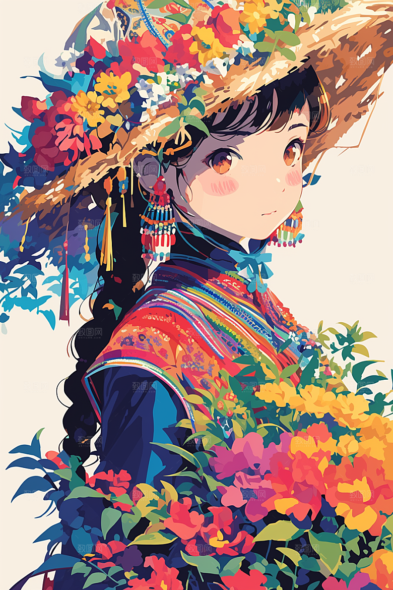 扁平风少数民族高清地域特色插画