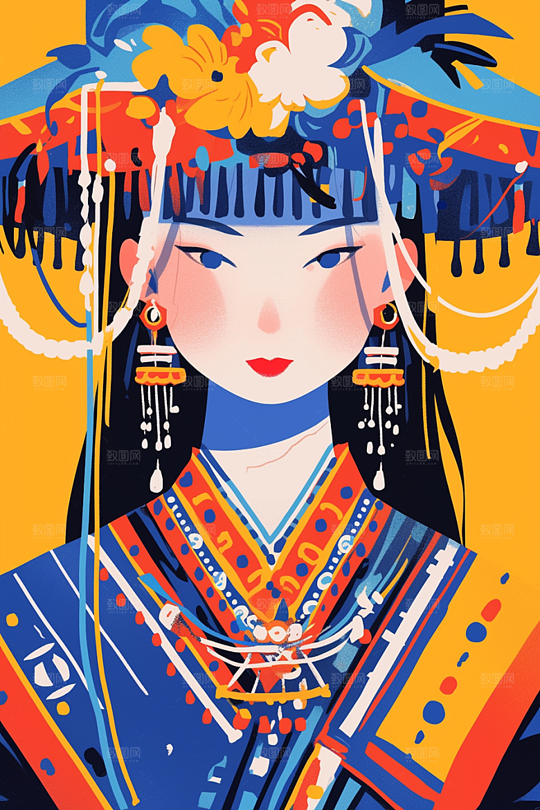 扁平风少数民族艺术感高清插画