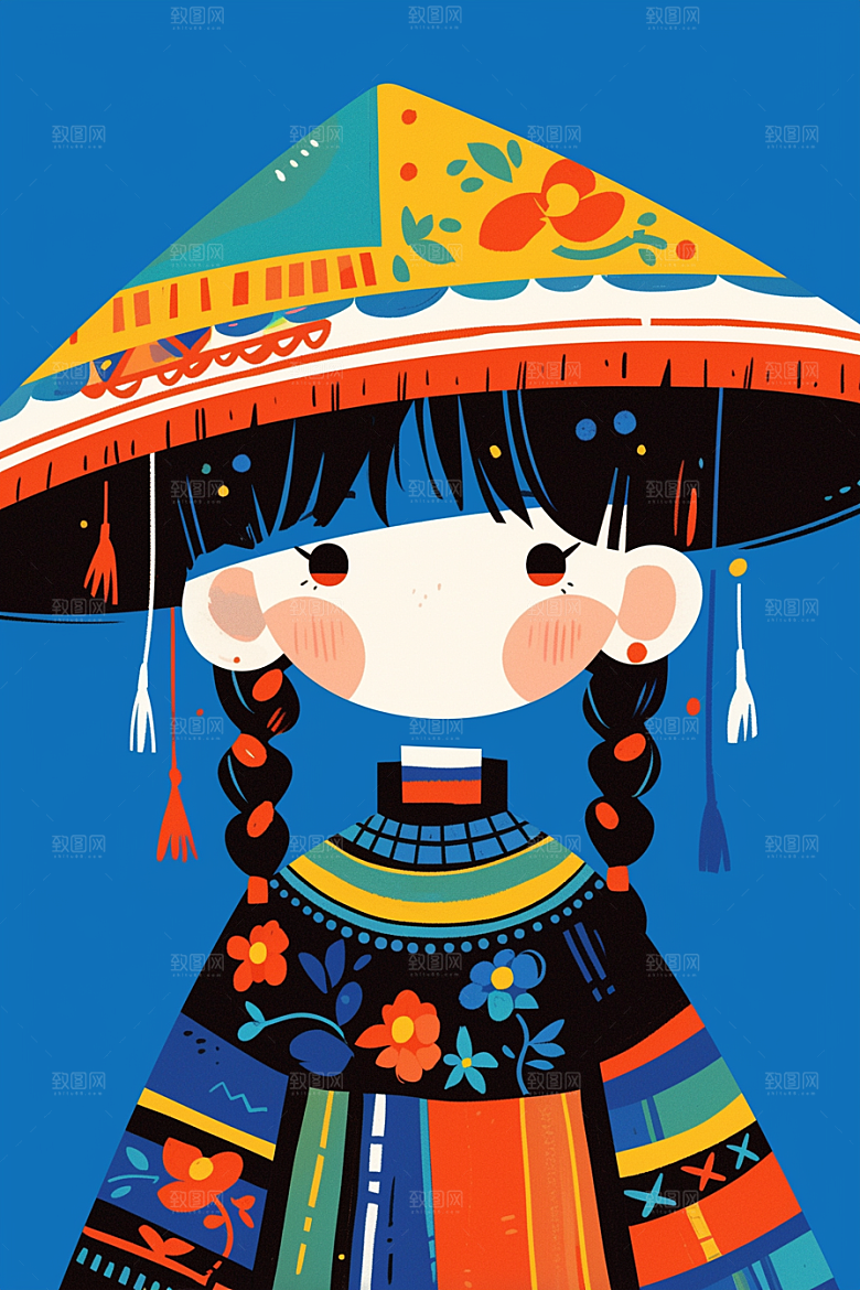 扁平风少数民族地域特色传统文化插画