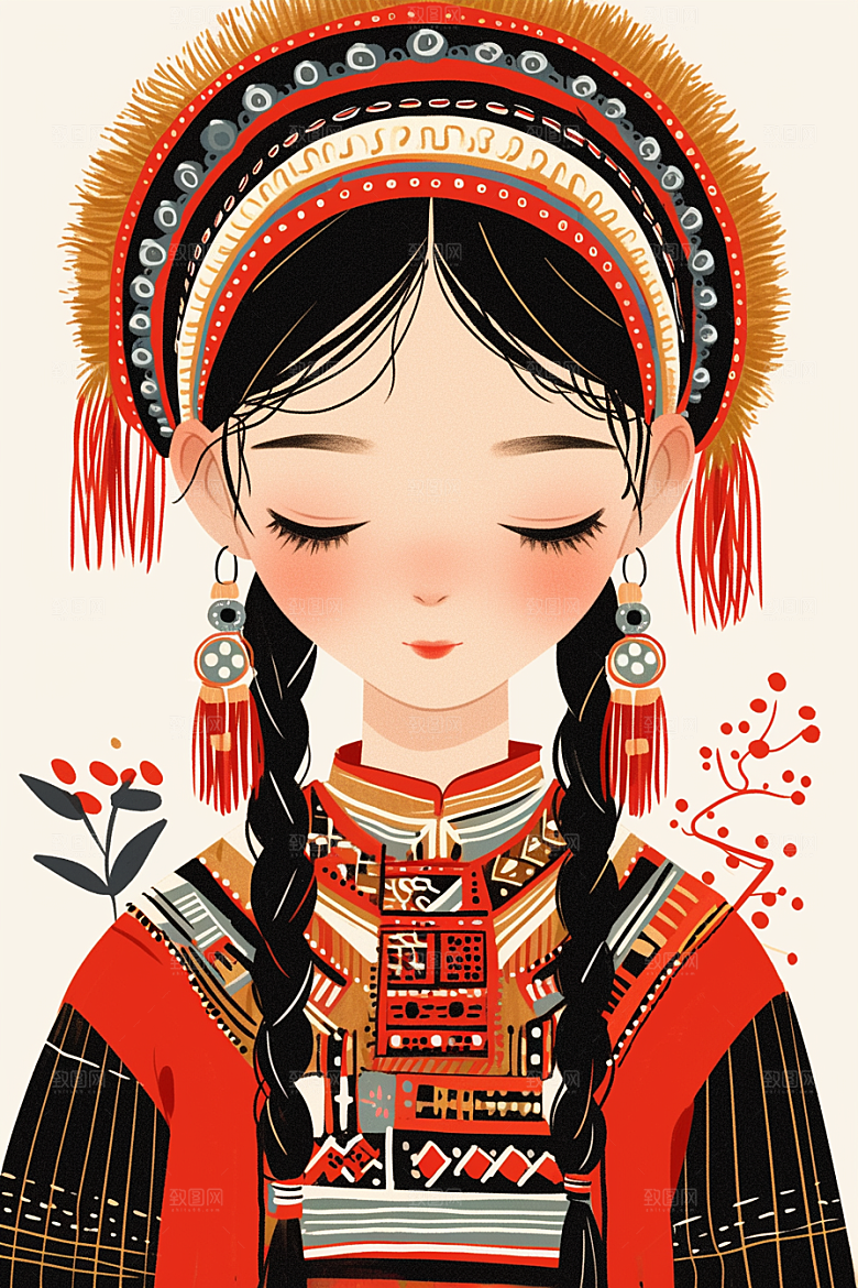 扁平风少数民族艺术感地域特色插画